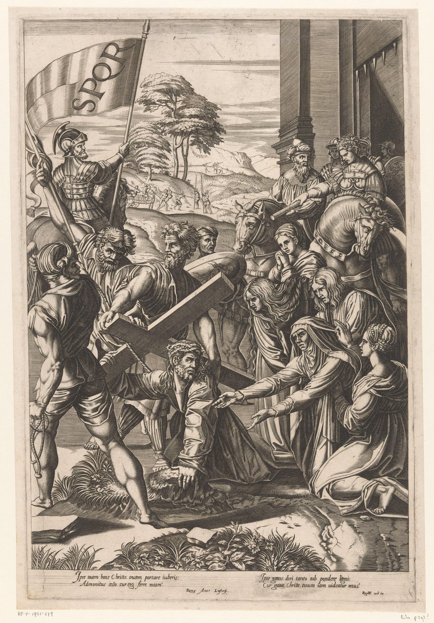 Christus bricht unter dem Gewicht des Kreuzes zusammen von Francesco Villamena