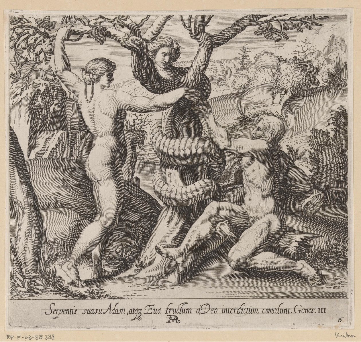 Eva bietet Adam die verbotene Frucht an von Francesco Villamena