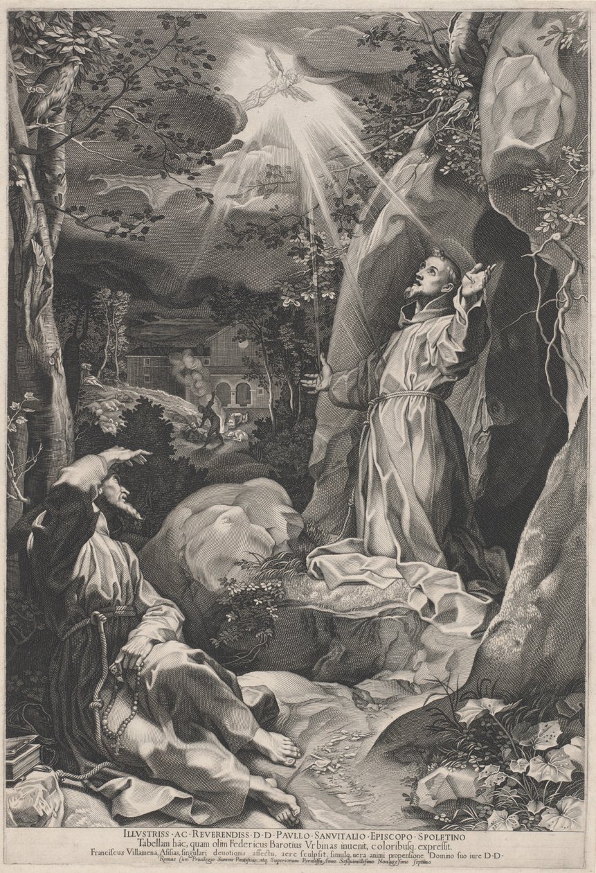Der heilige Franziskus empfängt die Stigmata von Francesco Villamena, after Federico Barocci