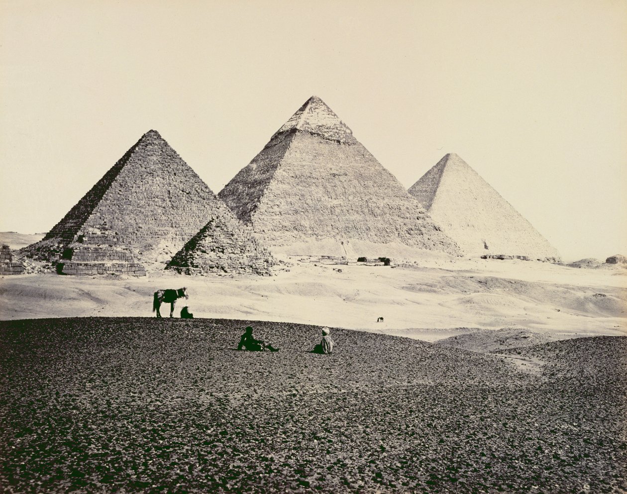 Die Pyramiden von El-Geezeh von Südwesten, 1858 von Francis Frith