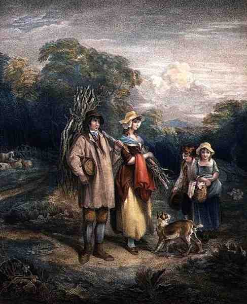 Die Rückkehr des Holzfällers, graviert von John Whessell, veröffentlicht von T. Simpson und Darling & Thompson von Francis (after) Wheatley