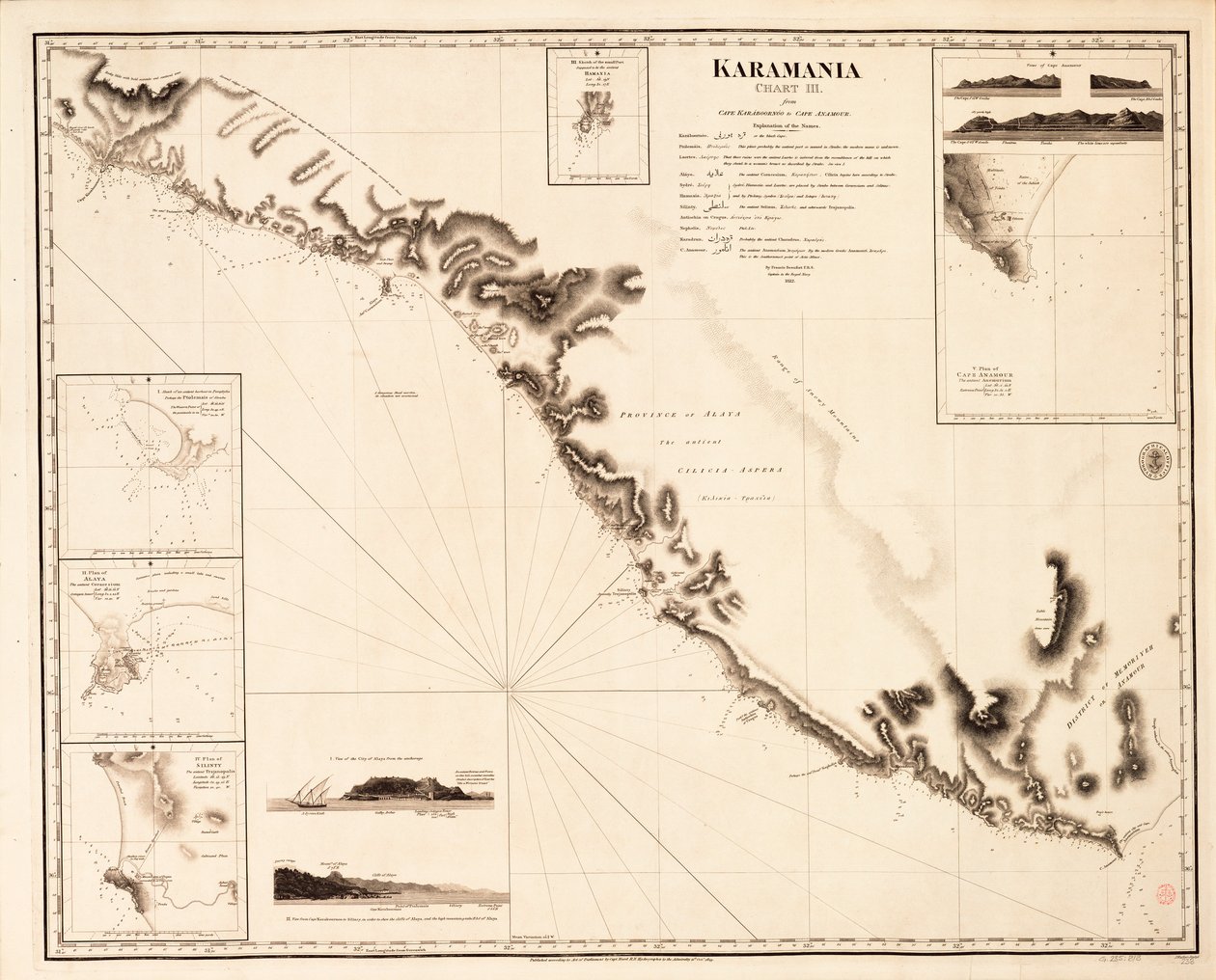 Karamania Karte III von Kap Karaboornoo bis Kap Anamour von Francis Beaufort