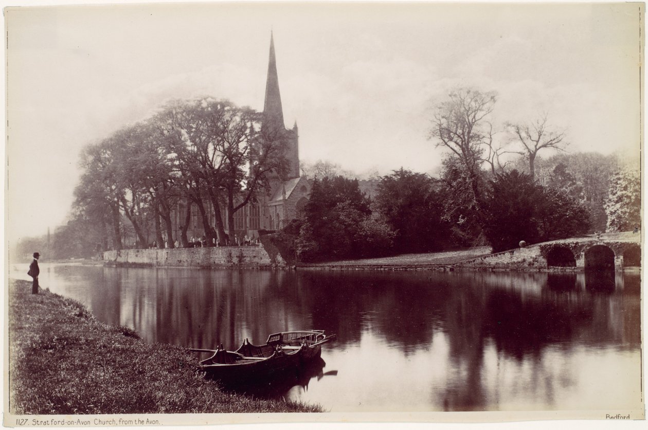 Kirche von Stratford-on-Avon, vom Avon aus gesehen von Francis Bedford