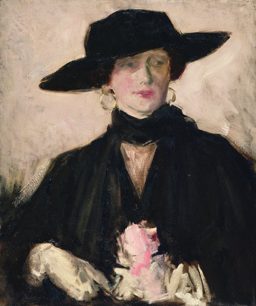 Dame mit schwarzem Hut von Francis Campbell Boileau Cadell