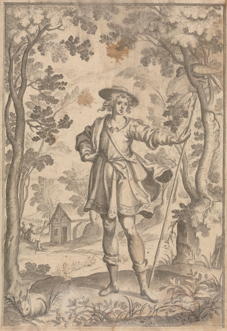 Ein Jäger mit Speer in einer Waldlandschaft von Francis Cleyn