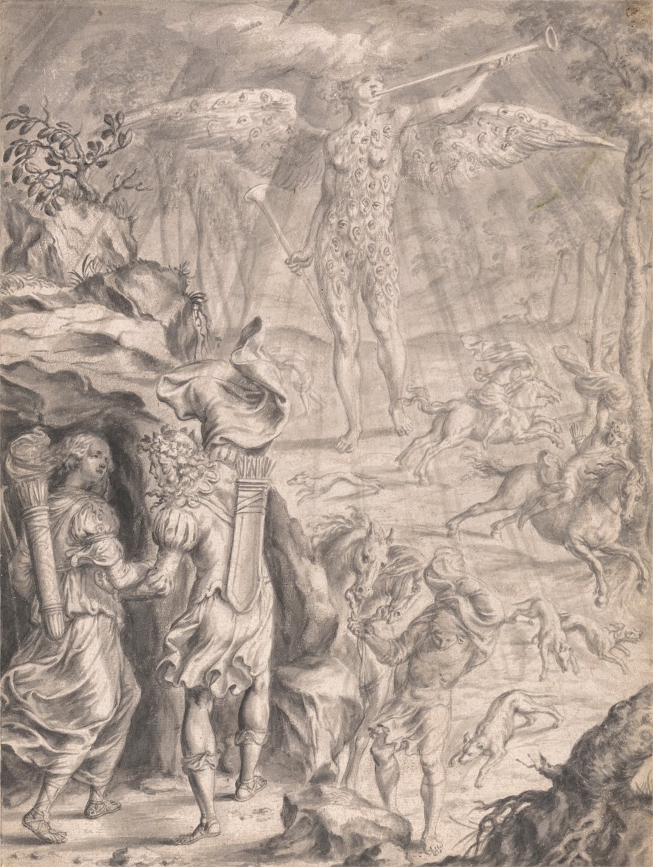 Dido und Aeneas Schutz suchend in einer Höhle von Francis Cleyn