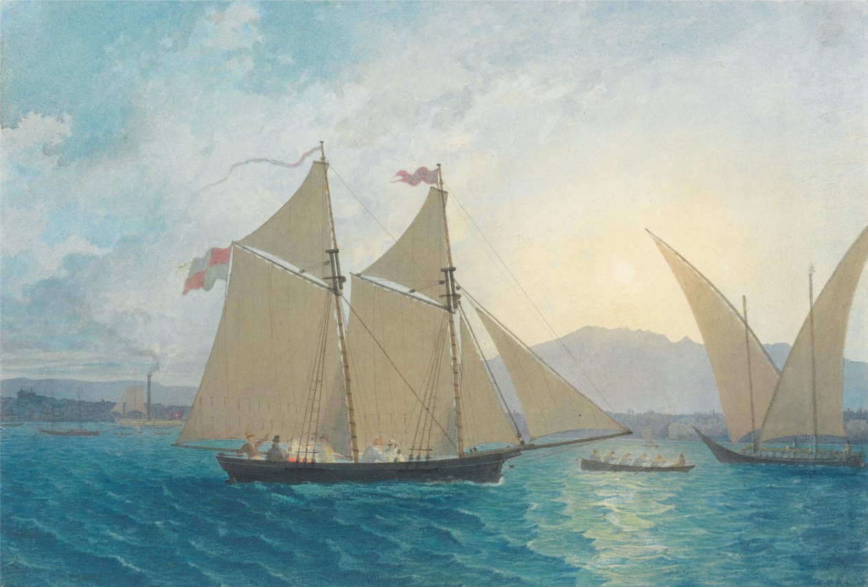Der Stapellauf der "La Sorcière" auf dem Genfersee von Francis Danby