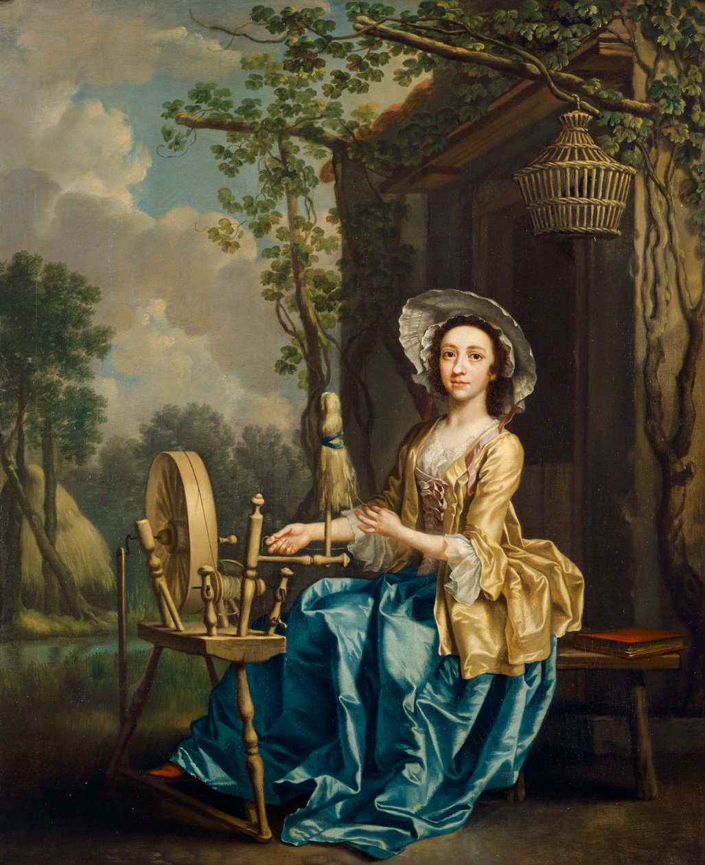 Mädchen am Spinnrad von Francis Hayman
