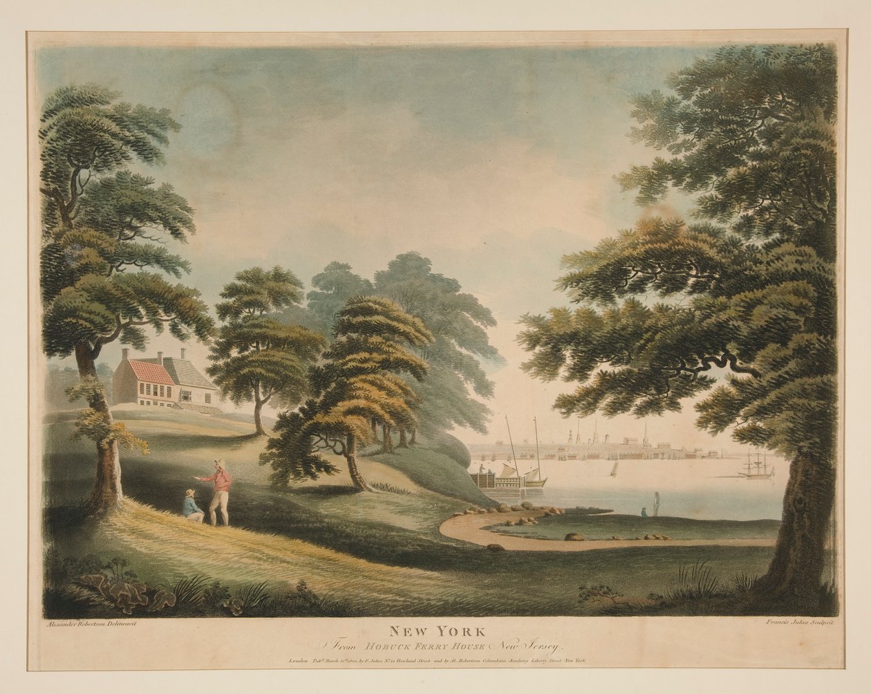 New York (vom Hobuck Ferry House, New Jersey) von Francis Jukes