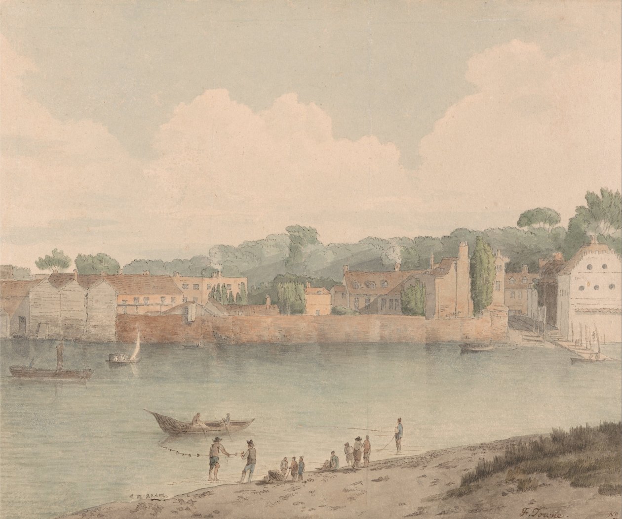 Vauxhall Stairs, von Millbank, 5. Juli 1797 von Francis Towne
