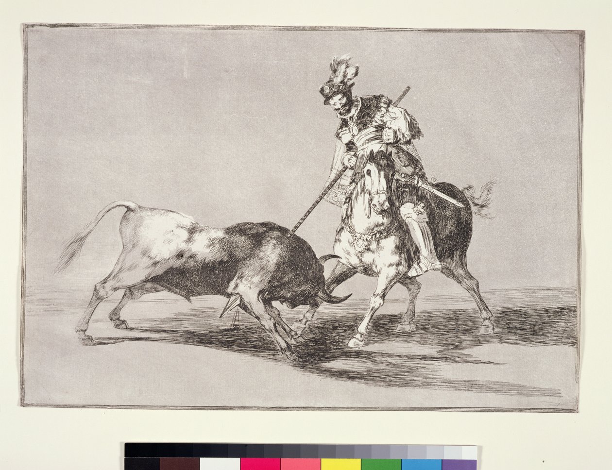 El Cid (ca. 1040-99) spießt einen weiteren Stier auf, Tafel 11 aus La Tauromaquia, 1816 von Francisco de Goya