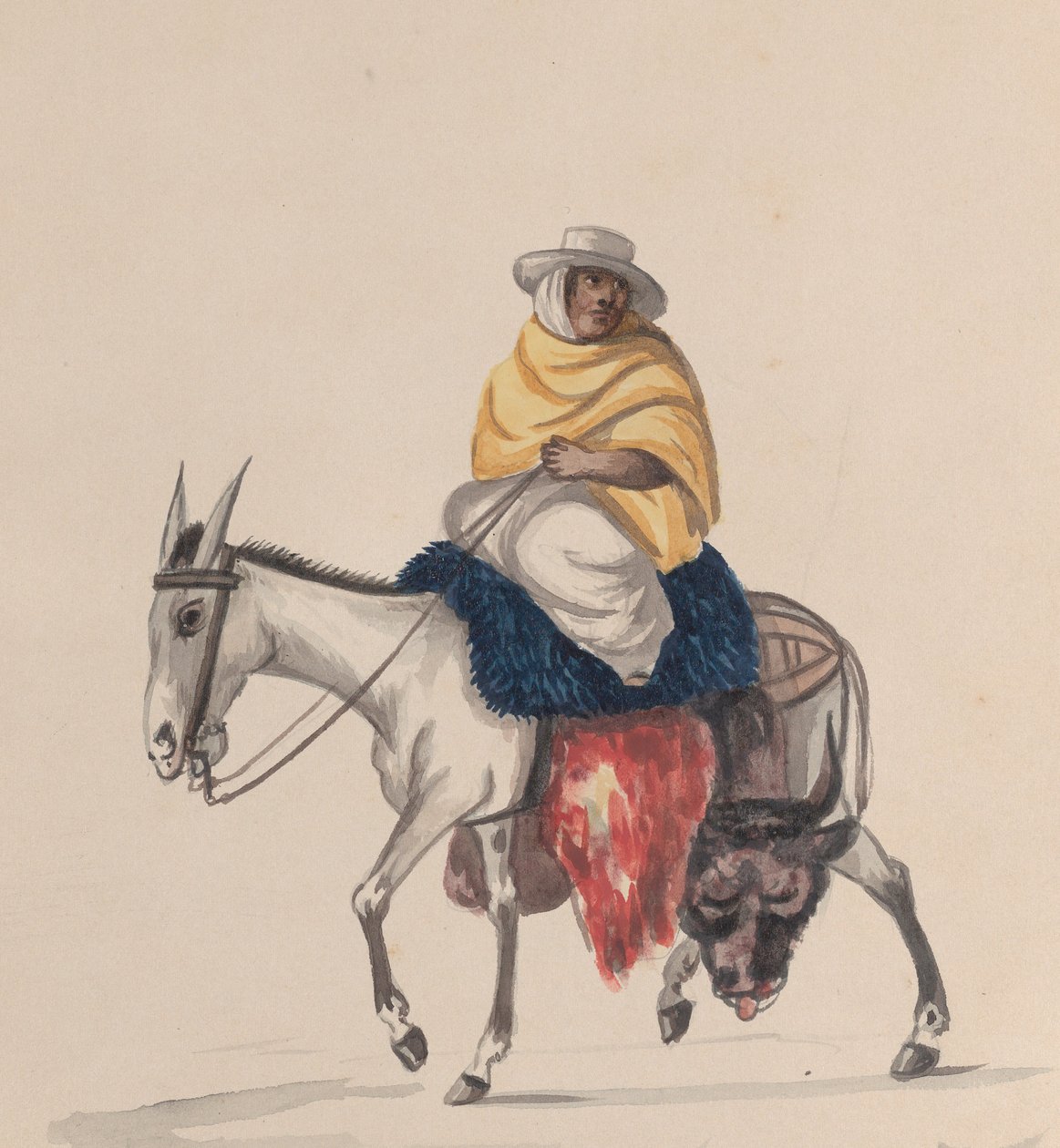 Ein Metzger auf einem Esel reitend, aus einer Gruppe von Zeichnungen, die peruanische Kostüme darstellen, ca. 1848 von Francisco