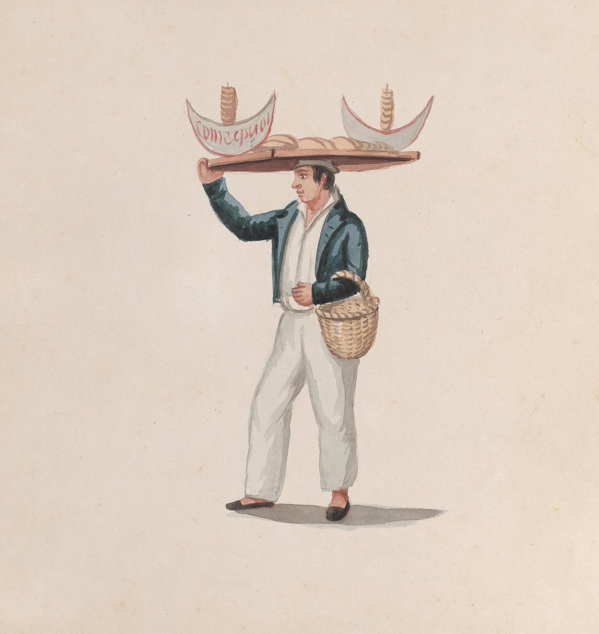 Ein Tortillaverkäufer, der ein Tablett auf dem Kopf balanciert, aus einer Gruppe von Zeichnungen, die Peruaner darstellen von Francisco