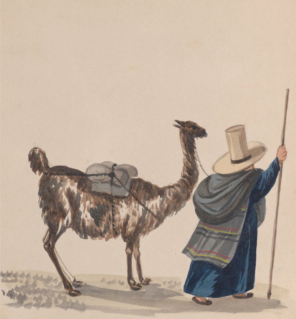 Eine Frau, die mit einem Lama geht, aus einer Gruppe von Zeichnungen, die peruanische Kostüme darstellen, ca. 1848 von Francisco