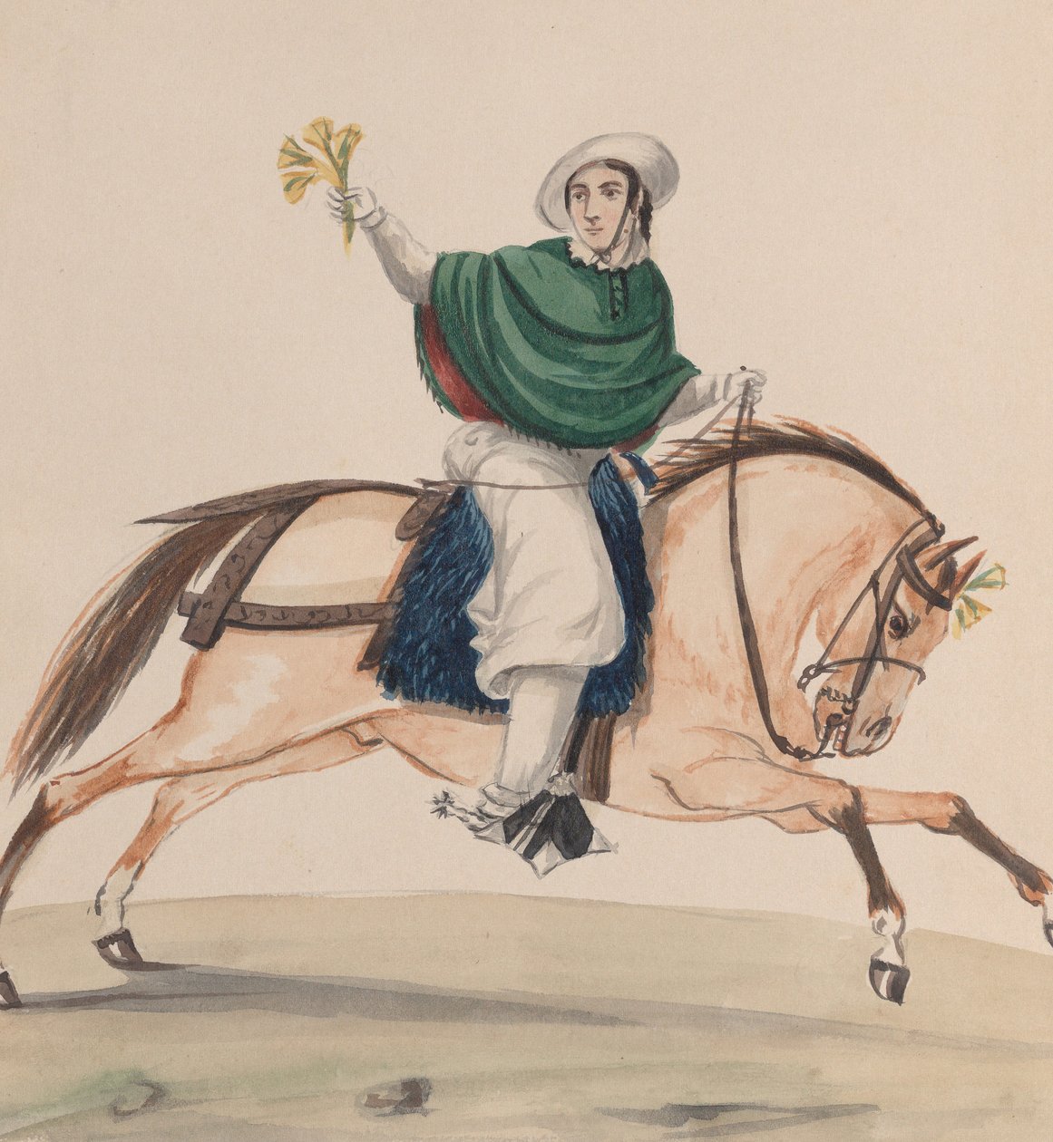 Elegant gekleidete Frau zu Pferd, aus einer Gruppe von Zeichnungen, die Peruaner darstellen, ca. 1848 von Francisco