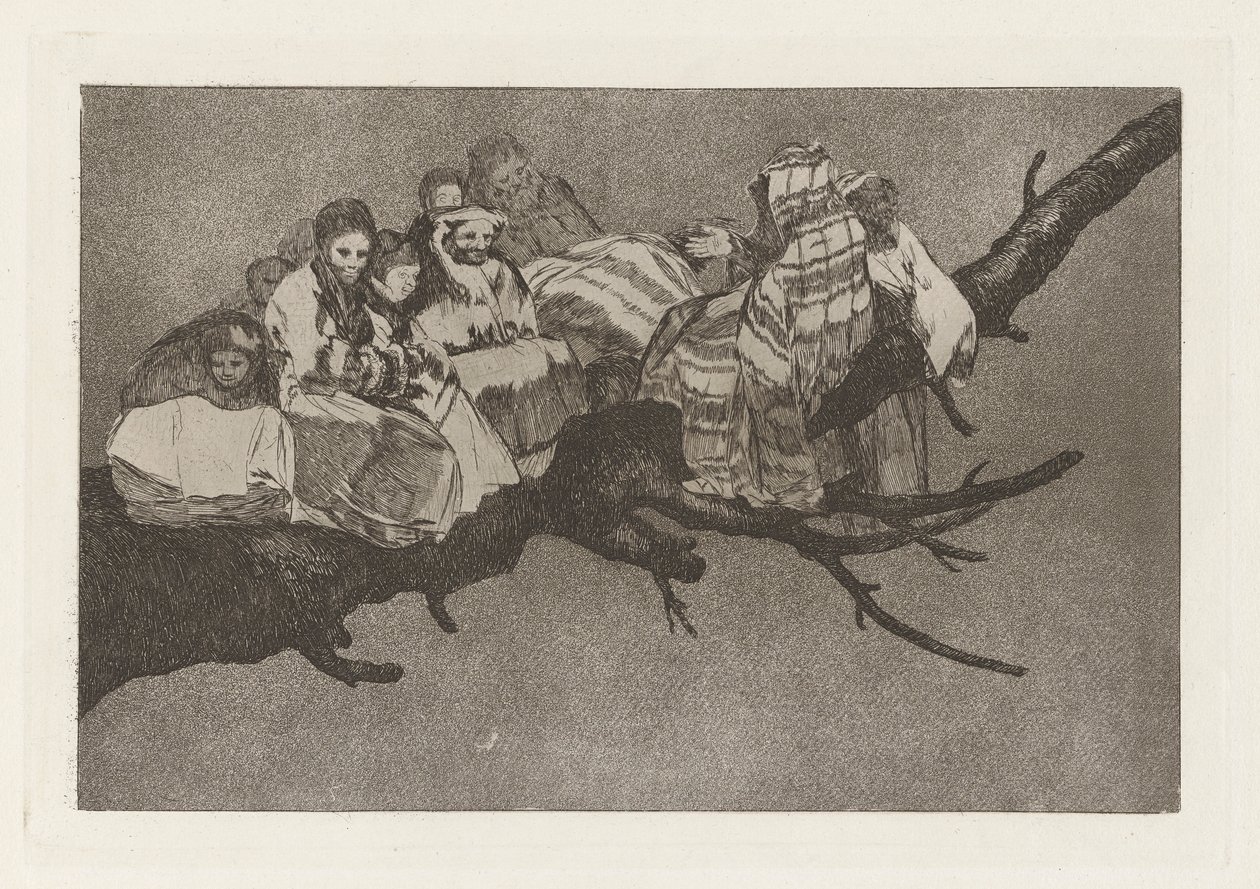 Lächerlicher Unsinn, auch bekannt als In den Zweigen gehen, aus der Serie Los disparates (Los proverbios) von Francisco de Goya