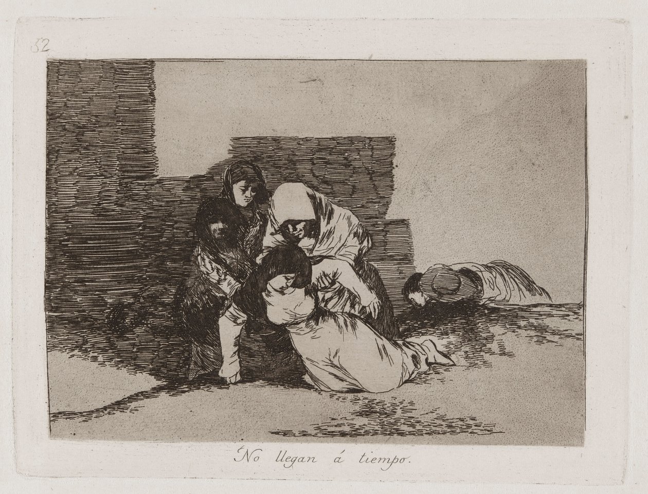 Sie kommen nicht rechtzeitig an, Platte 52 aus Los desastres de la guerra (Die Schrecken des Krieges) von Francisco de Goya