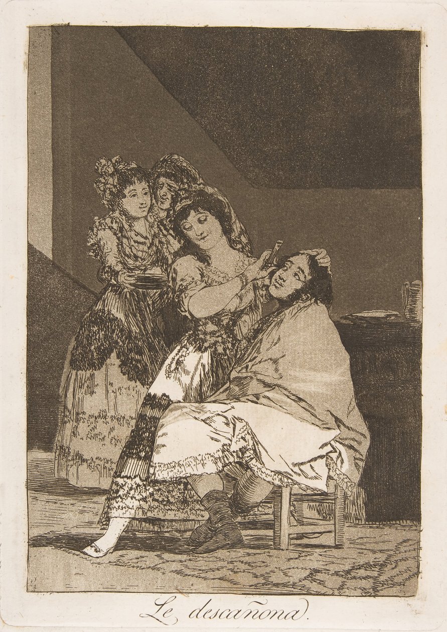 Tafel 35 aus Los Caprichos: Sie schert ihn, 1799 von Francisco de Goya