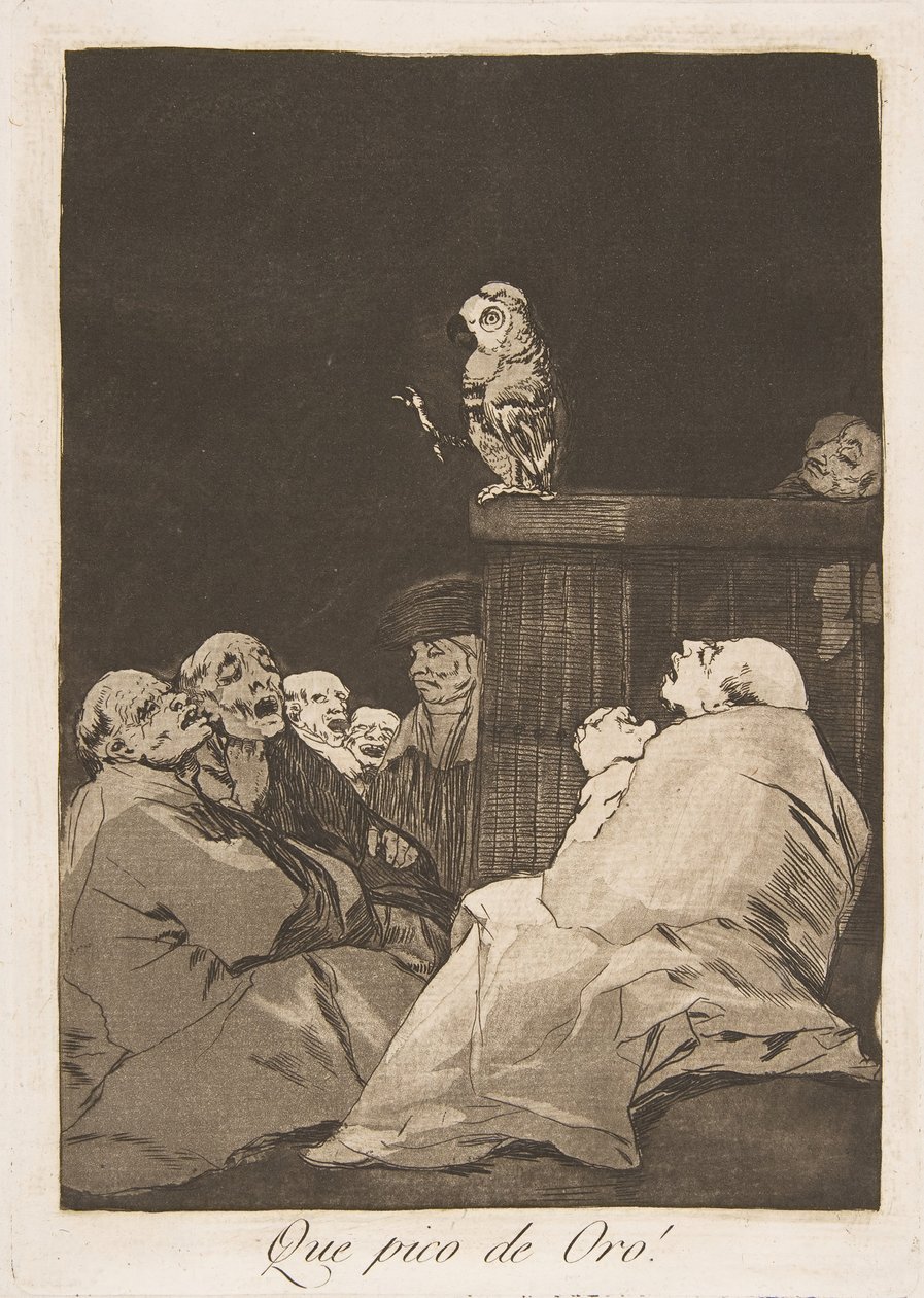 Blatt 53 aus Los Caprichos: Was für ein goldener Schnabel! Que pico de Oro!, 1799 von Francisco de Goya