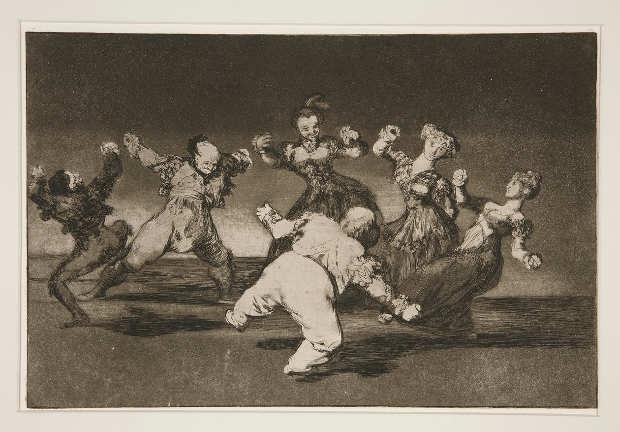 Wenn Marion tanzen will, muss sie die Konsequenzen tragen, pl. 12 aus der Serie Los proverbios von Francisco de Goya