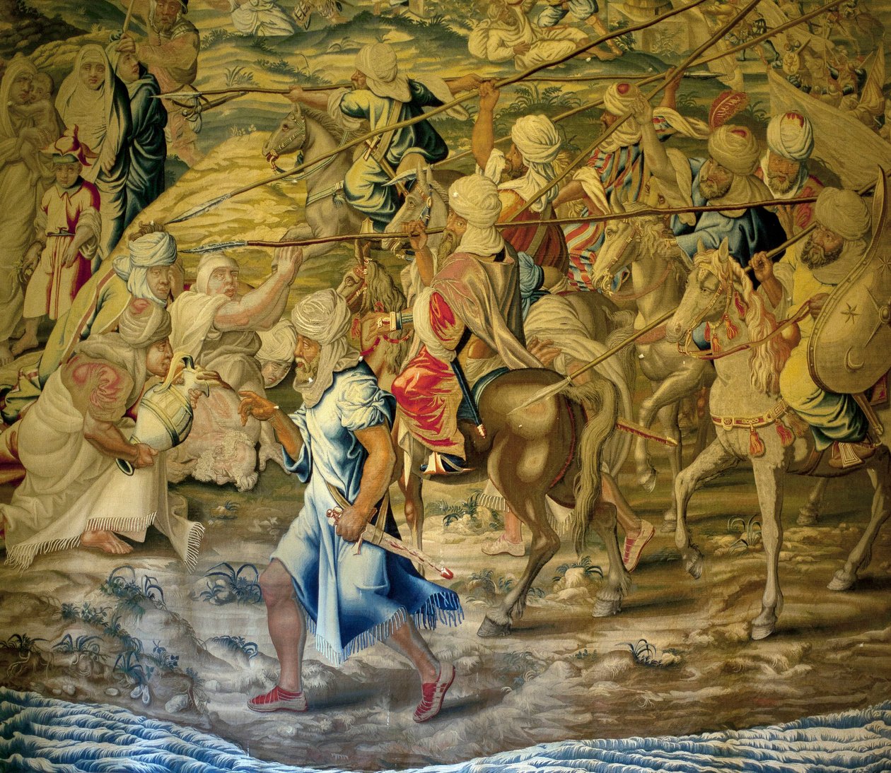 Arabische Soldaten (Detail) - Eroberung von Tunis - Tapisserie von Francisco und Cornelius Van der Goten (18. Jahrhundert), gewebt in der königlichen Tapisseriefabrik, Mitte des 18. Jahrhunderts, nach der Tapisserie des 16. Jahrhunderts von Willem de Panne von Francisco Ignacio Vandergoten Canyuwell