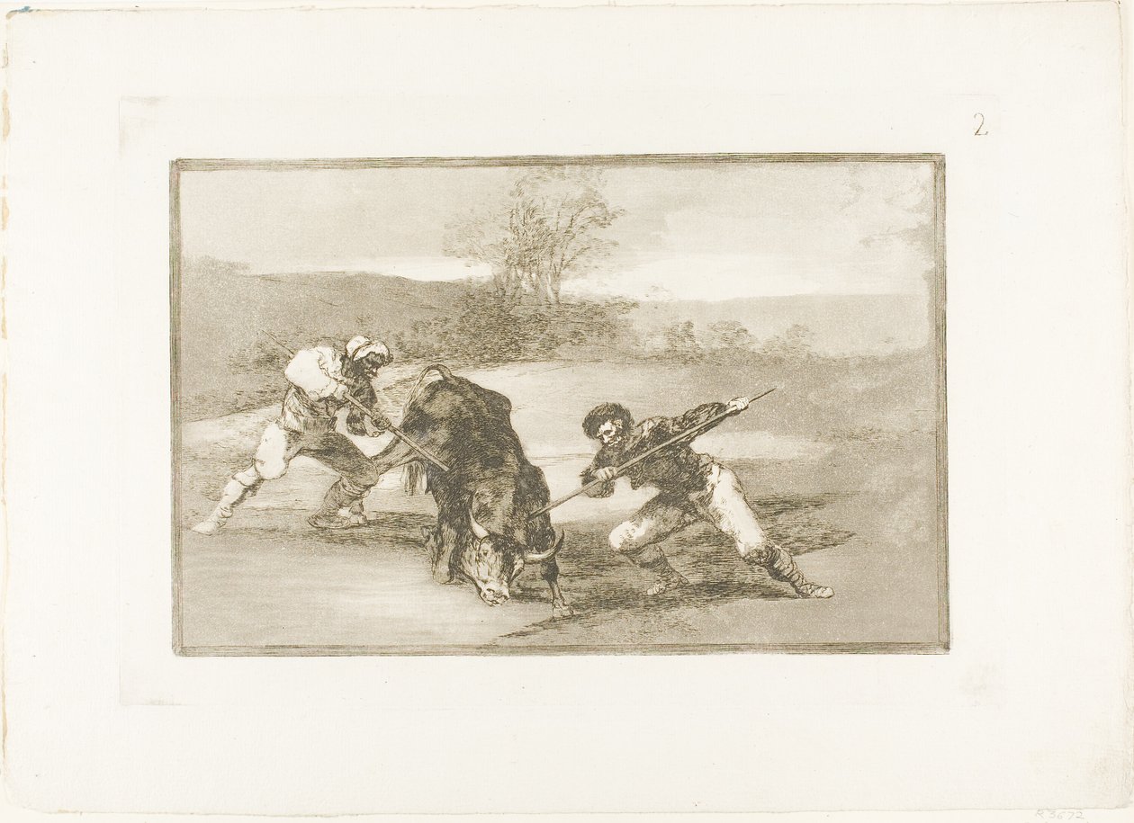 Eine andere Art der Jagd zu Fuß, Platte zwei aus Die Kunst des Stierkampfs von Francisco Jose de Goya y Lucientes