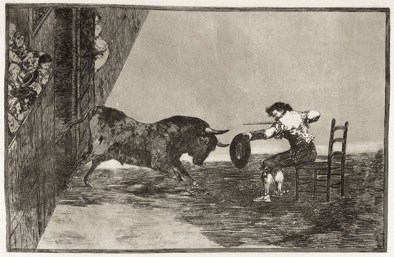 GOYA Y LUCIENTES, Francisco de (1746-1828). Der Mut von Martincho (wahrscheinlich Antonio Ebassum) im Ring von Saragossa. 1816. (24,9 x 35,7 cm). Platte 18 von „Die Kunst des Stierkampfs“. Radierung. SPANIEN. MADRID (AUTONOME GEMEINSCHAFT). Madrid. Nationa von Francisco Jose de Goya y Lucientes