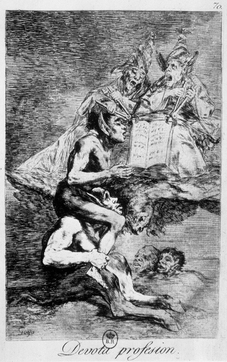 Glaubensbekenntnis, Hexenszene mit Elfen von Goya, Ende 18. Jahrhundert von Francisco de Goya