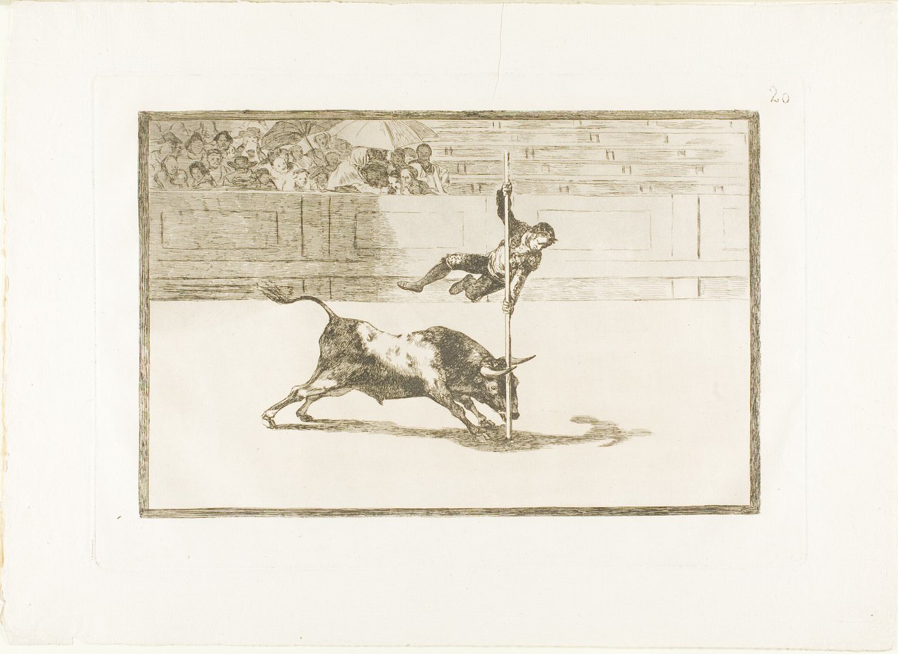 Die Geschicklichkeit und Kühnheit von Juanito Apinani im Ring in Madrid, Platte 20 aus Die Kunst des Stierkampfs von Francisco Jose de Goya y Lucientes