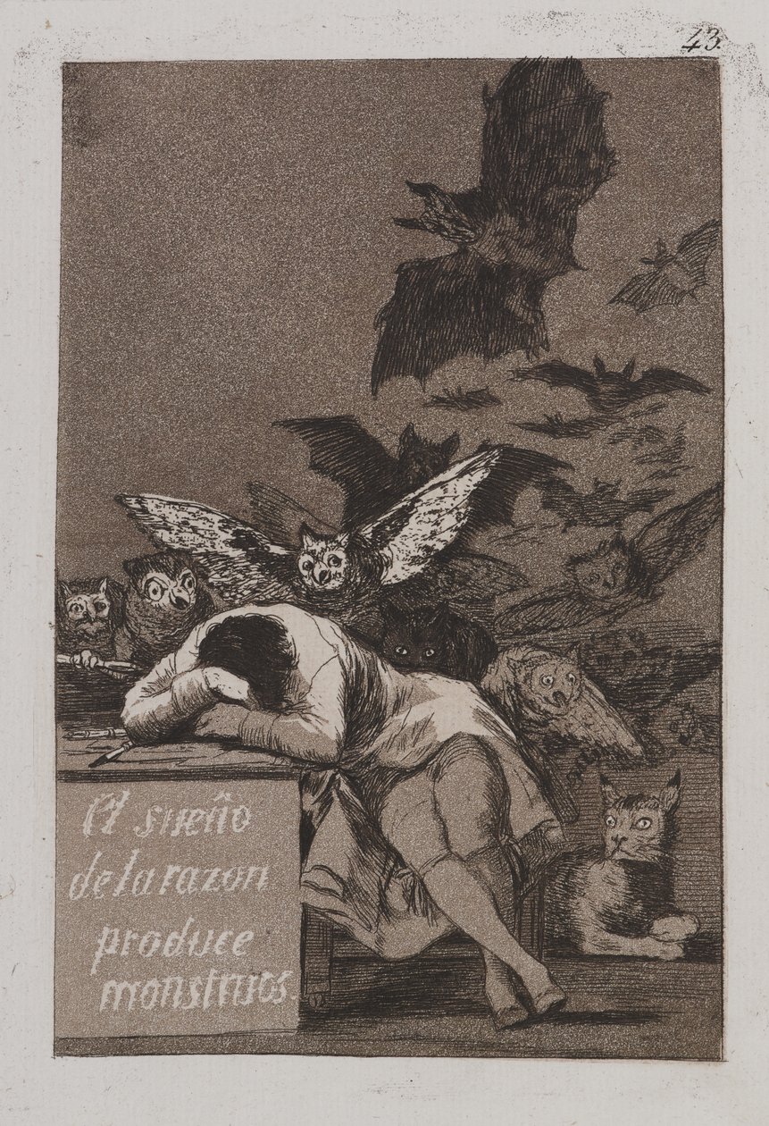 Der Schlaf der Vernunft gebiert Ungeheuer (El sueño de la razón produce monstruos) von Francisco de Goya