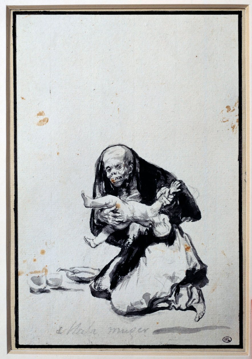 Die falsche Frau. Anthropophagie-Szene, eine Hexe hat ein Kind. Grauwaschung von Francisco Goya y Lucientes (1746-1828) Paris, Musée du Louvre von Francisco de Goya