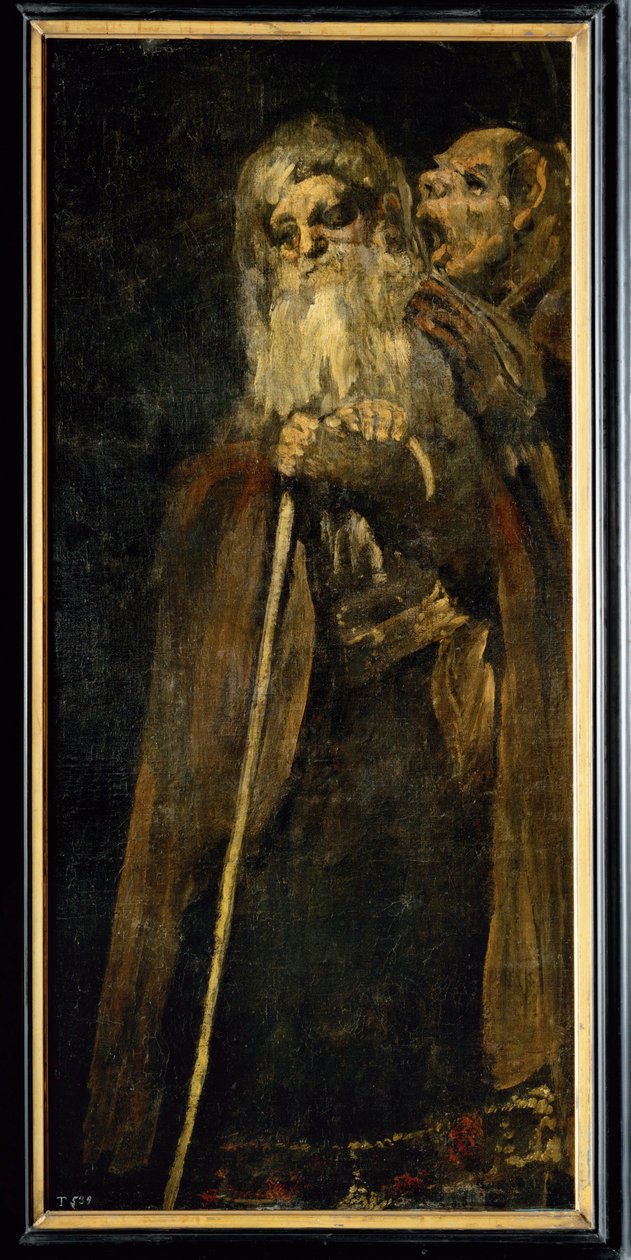 Zwei Mönche; einer, taub, hört dem anderen zu, der ihm ins Ohr schreit von Francisco Jose de Goya y Lucientes