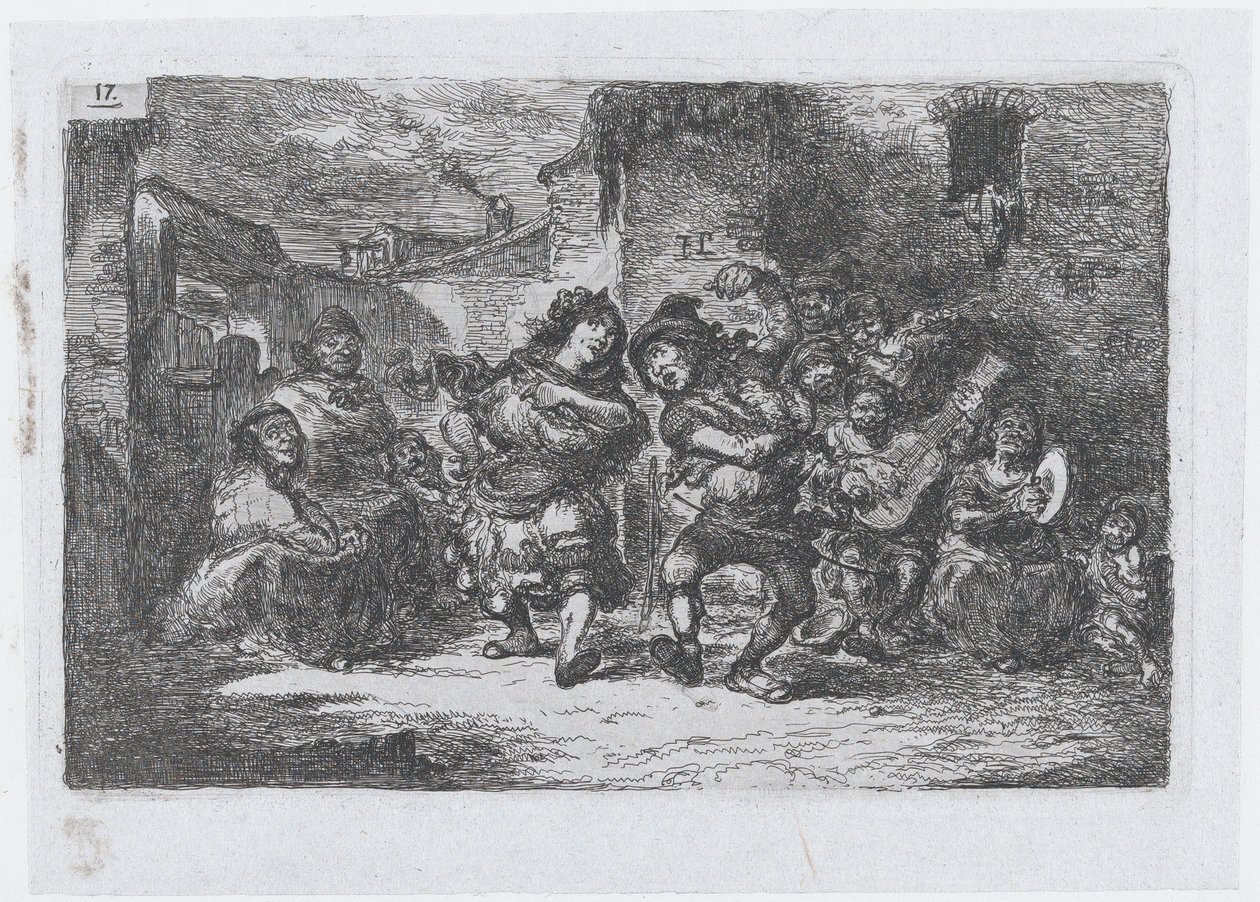 Tafel 17: Straßenmusiker und tanzende Figuren, aus der Serie von Bräuchen und Vergnügungen von..., 1850 von Francisco Lameyer Berenguer