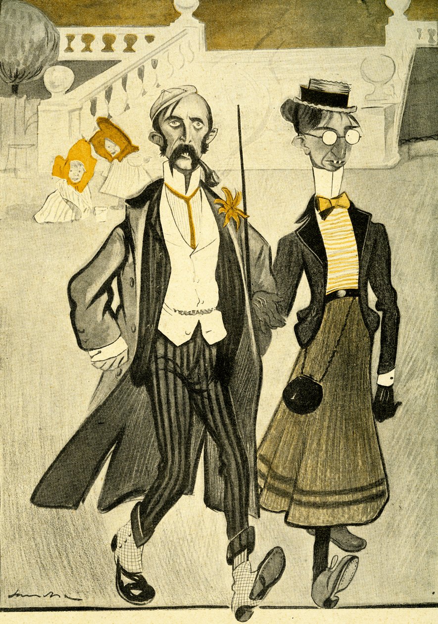 Ein englisches Paar in Frankreich wird wegen ihres seltsamen Modegeschmacks verspottet, 1903 von Francisco Sancha y Lengo