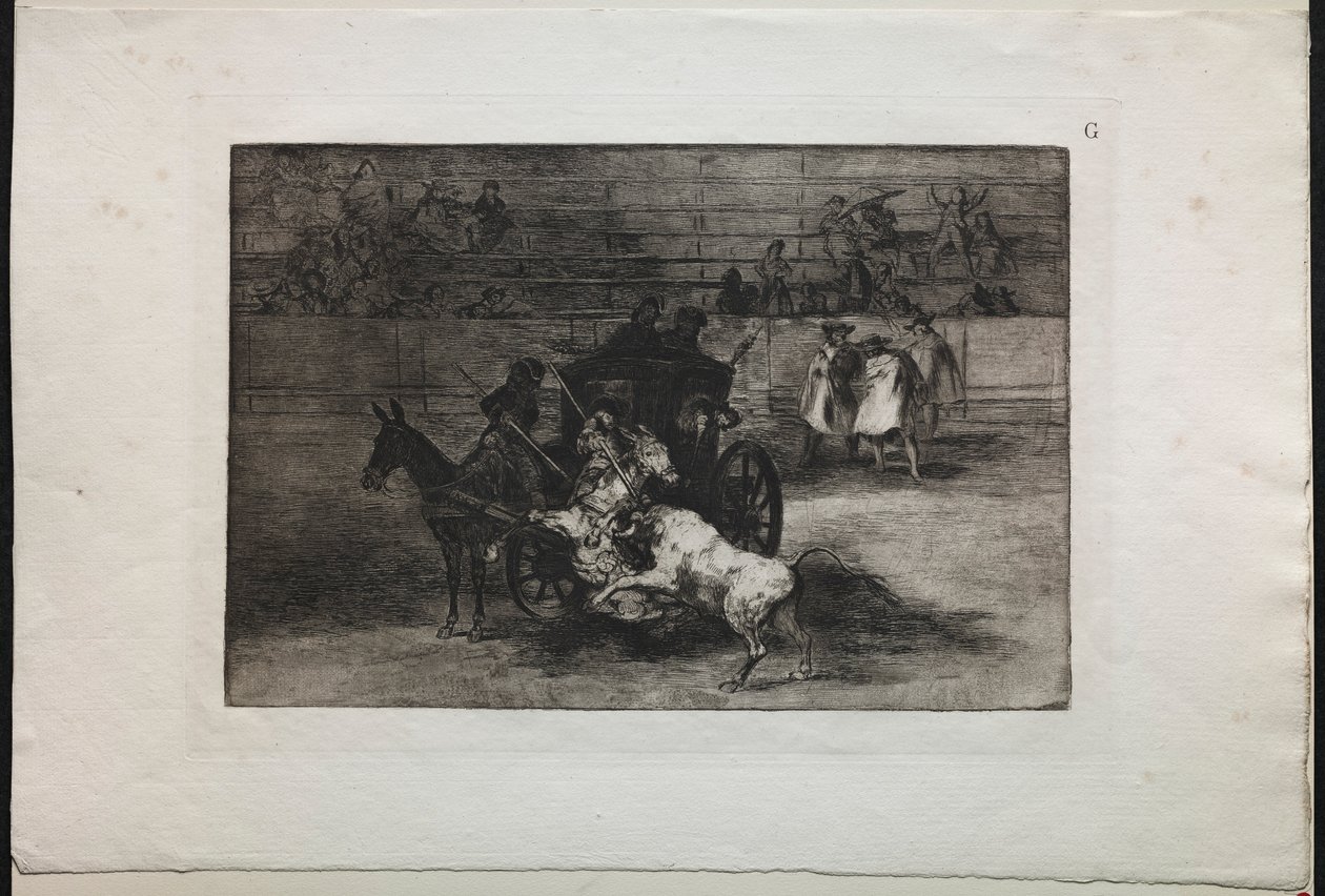 Stierkämpfe: Kampf in einer Kutsche, die von zwei Maultieren gezogen wird, 1876 von Francisco de Goya