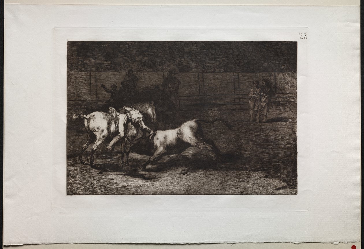 Stierkämpfe: Mariano Ceballos, alias der Indianer, tötet den Stier von seinem Pferd aus von Francisco de Goya