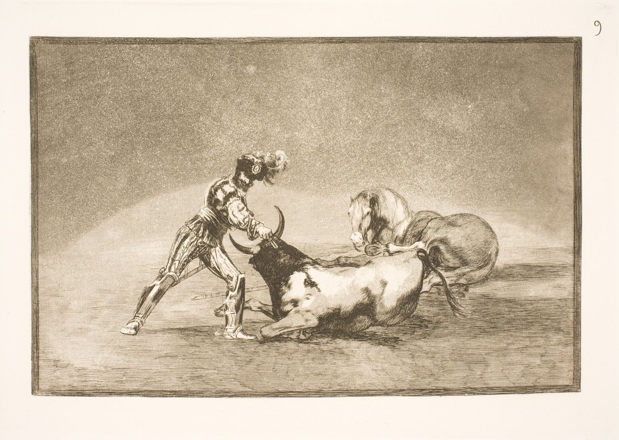 Ein spanischer Reiter tötet den Stier, nachdem er sein Pferd verloren hat von Francisco de Goya