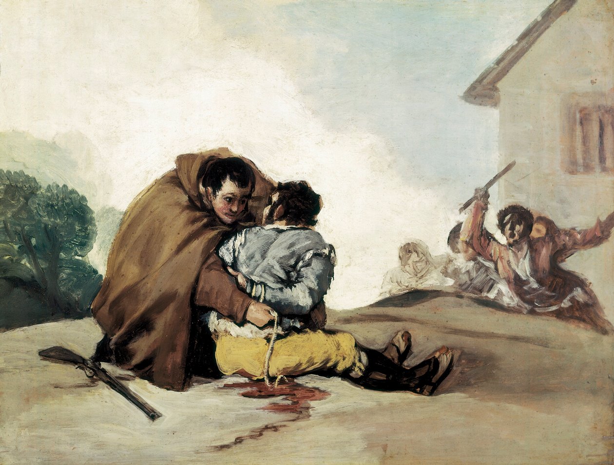Bruder Pedro bindet El Maragato mit einem Seil, Gemälde von Francisco de Goya von Francisco de Goya
