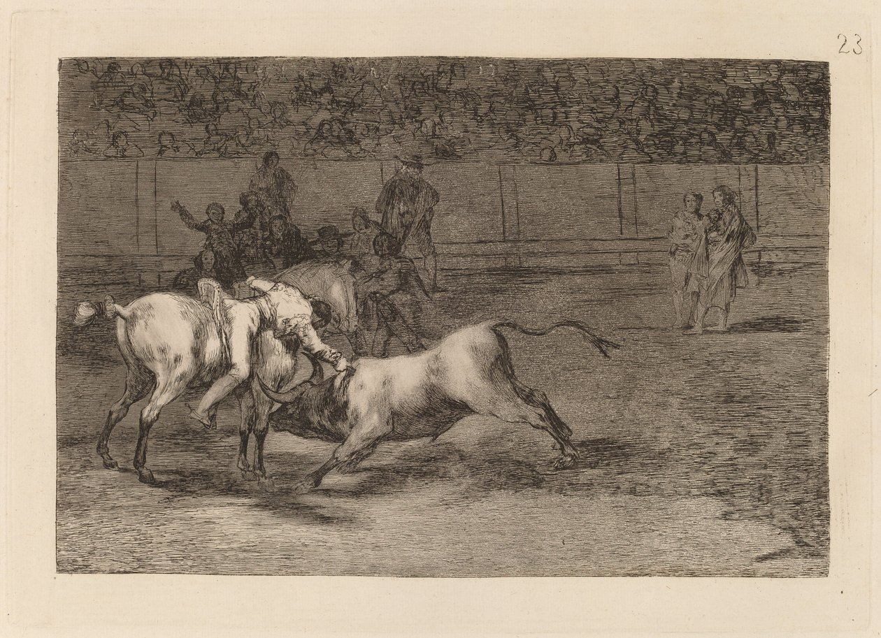 Mariano Ceballos, alias der Indianer, tötet den Stier von seinem Pferd aus von Francisco de Goya
