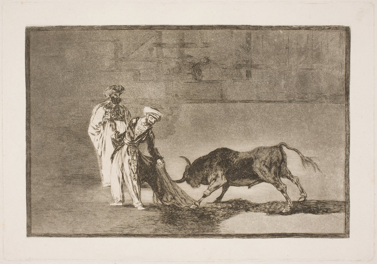 Die Mauren in der Arena bemühen sich, den Stier mit Hilfe ihrer Burnus anzulocken von Francisco de Goya