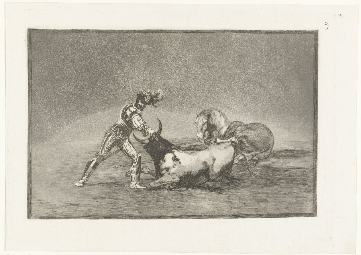 Spanischer Ritter tötet einen Stier (Stierenvechten) von Francisco de Goya
