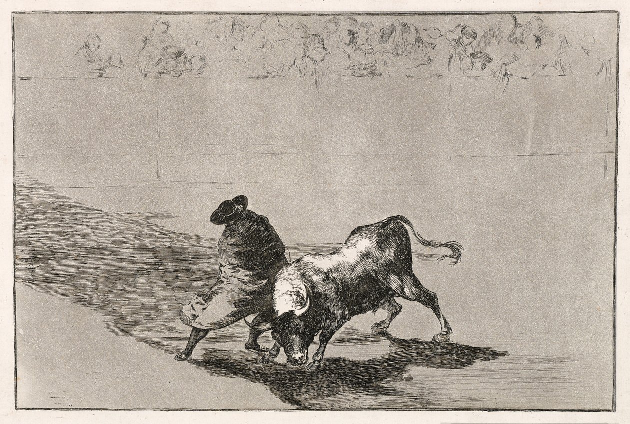 Der clevere Schüler von Falces reizt den Stier, indem er sich in seinen Umhang hüllt, 1814-16 von Francisco de Goya