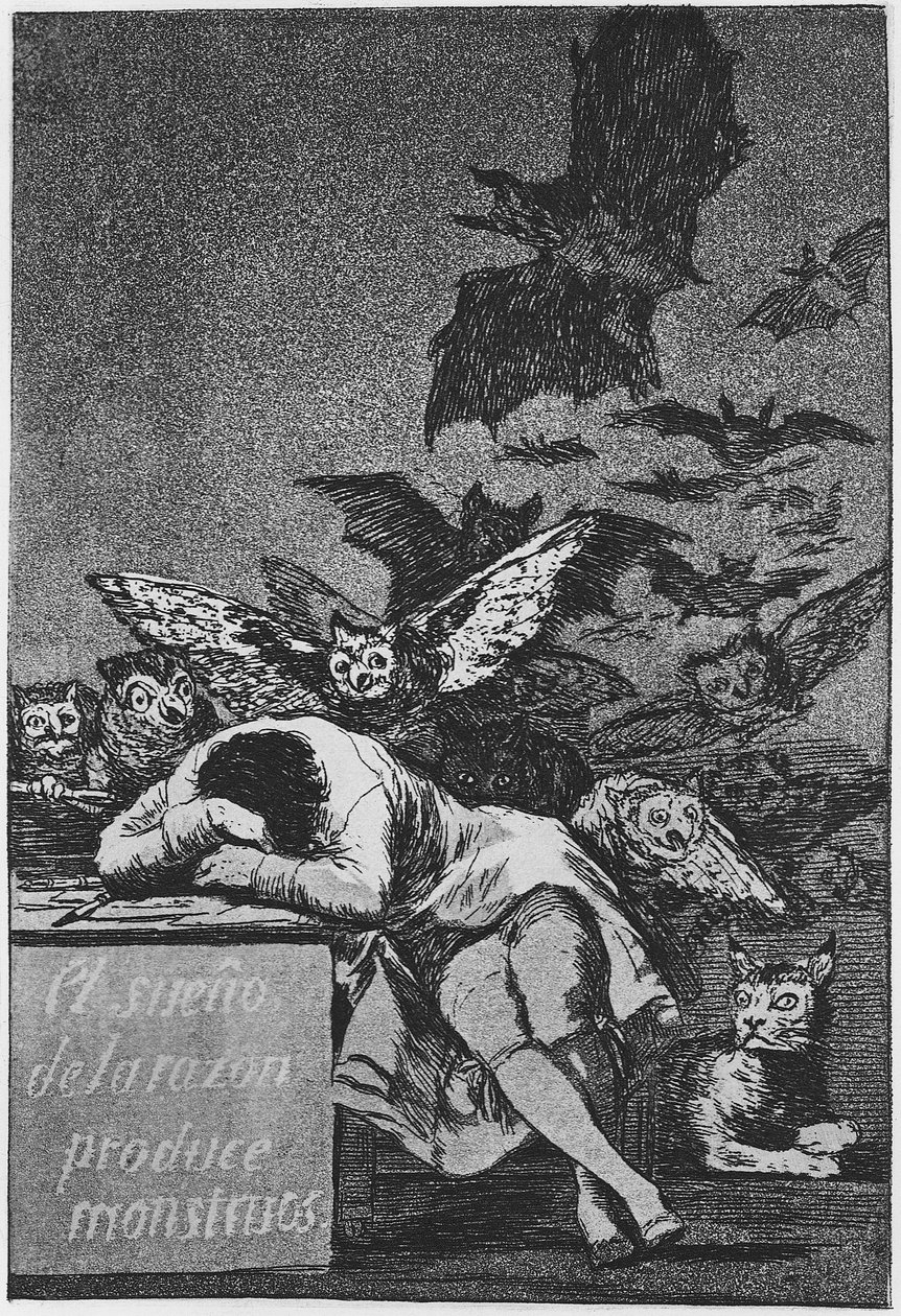 Der Schlaf der Vernunft gebiert Ungeheuer. Capricho Nr. 43, 1797-1798 von Francisco de Goya