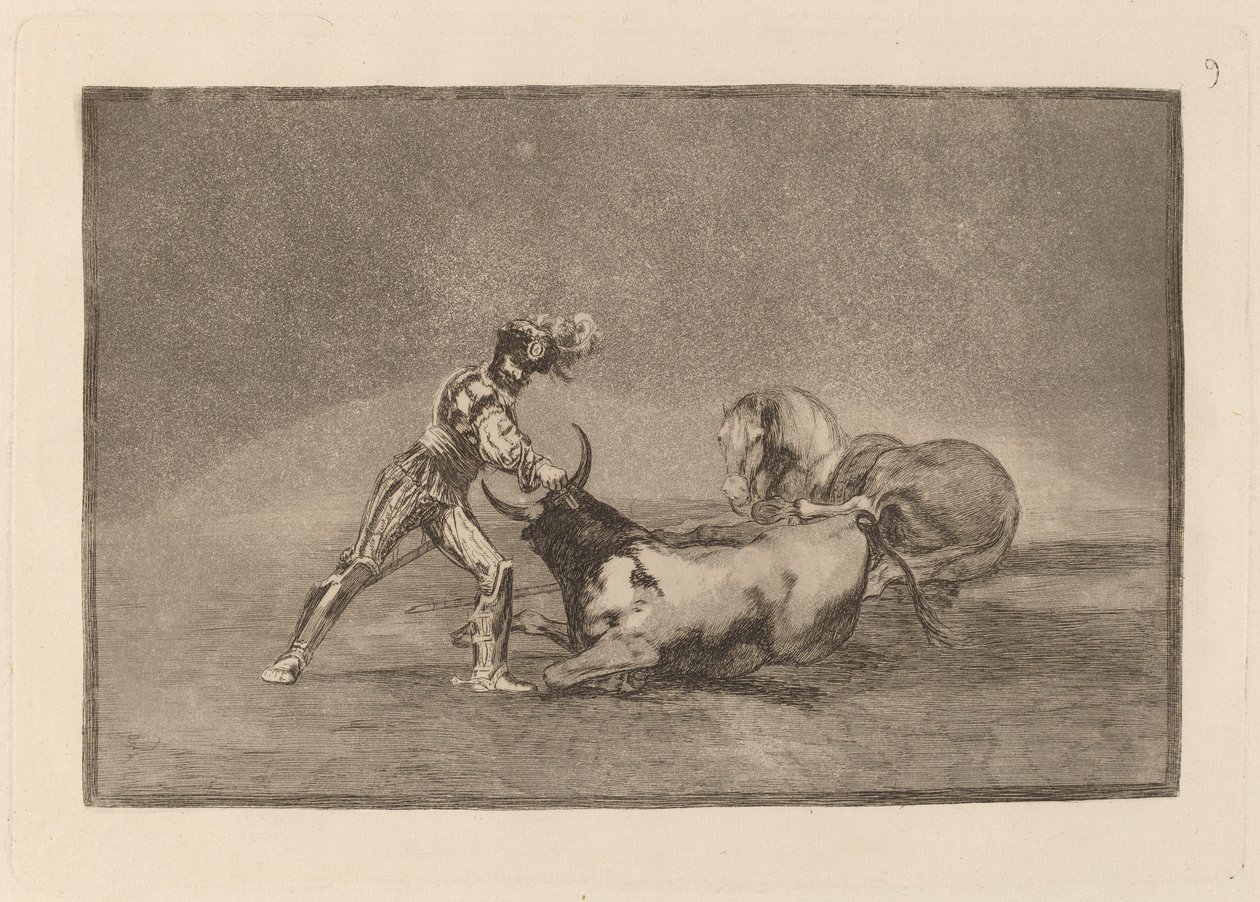 Ein spanischer Ritter tötet den Stier, nachdem er sein Pferd verloren hat von Francisco de Goya
