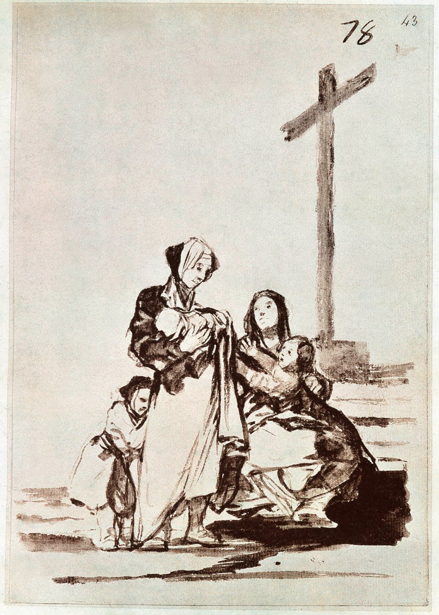 Frauen und Kinder in der Nähe eines Kreuzes (Gravur) von Francisco de Goya