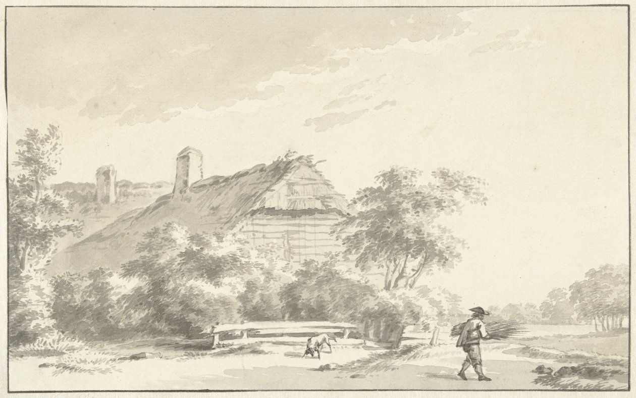 Bauer vor einem Bauernhof von Franciscus Andreas Milatz