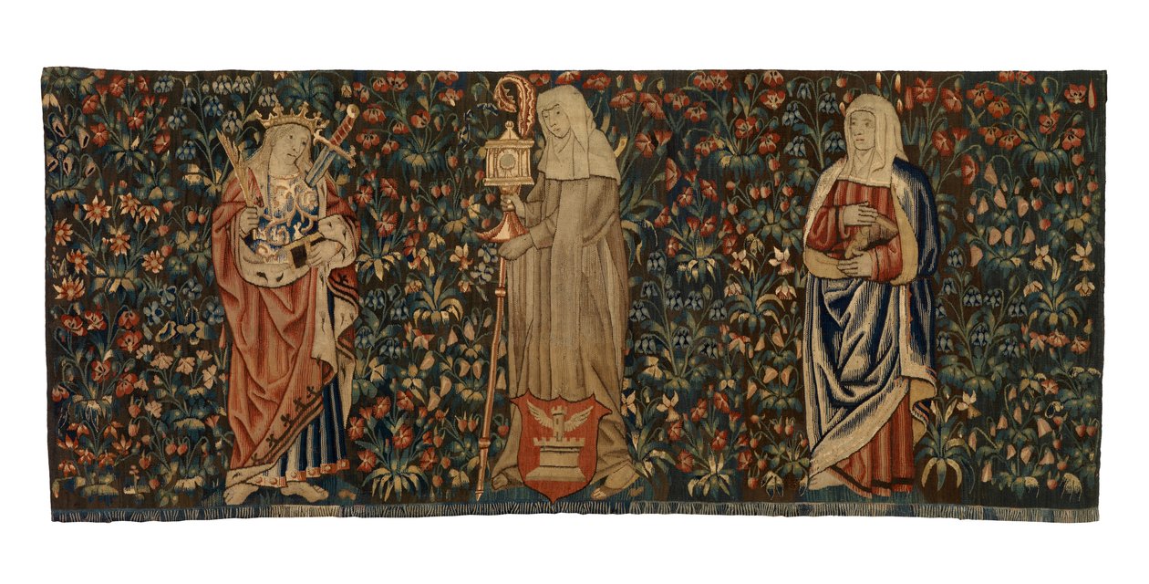 Mille-fleurs-Wandteppich, Altartuch, Darstellung von drei Heiligen, St. Anna, St. Klara und St. Euphemia, um 1500, französisch oder flämisch von Franco Flemish School
