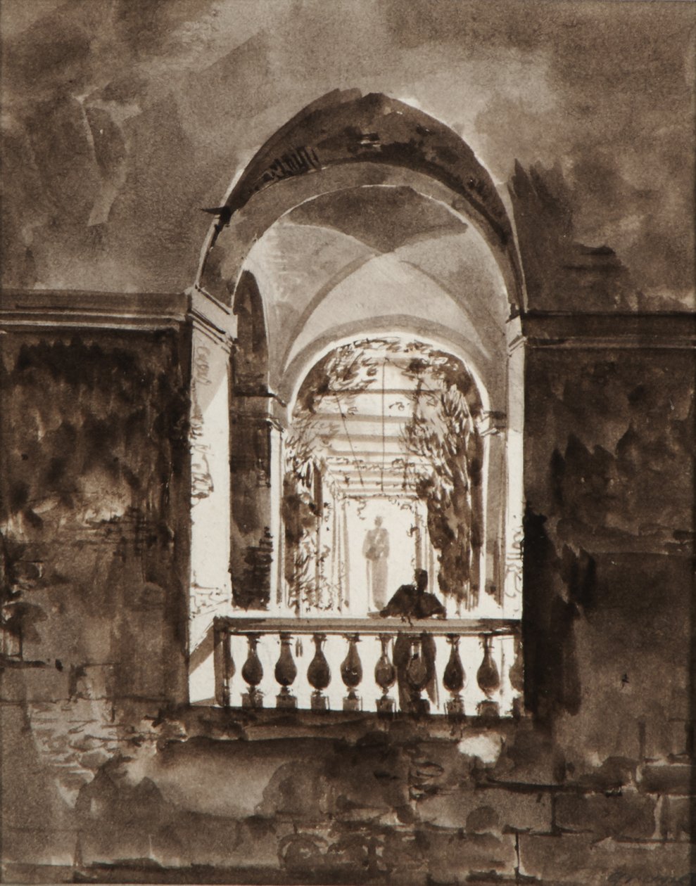 Figur auf einem Balkon von Francois-Marius Granet