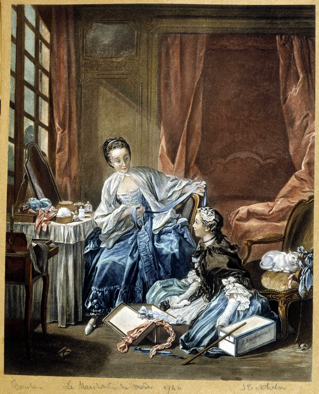 Der Modehändler nach einem Gemälde von Boucher von Francois (after) Boucher