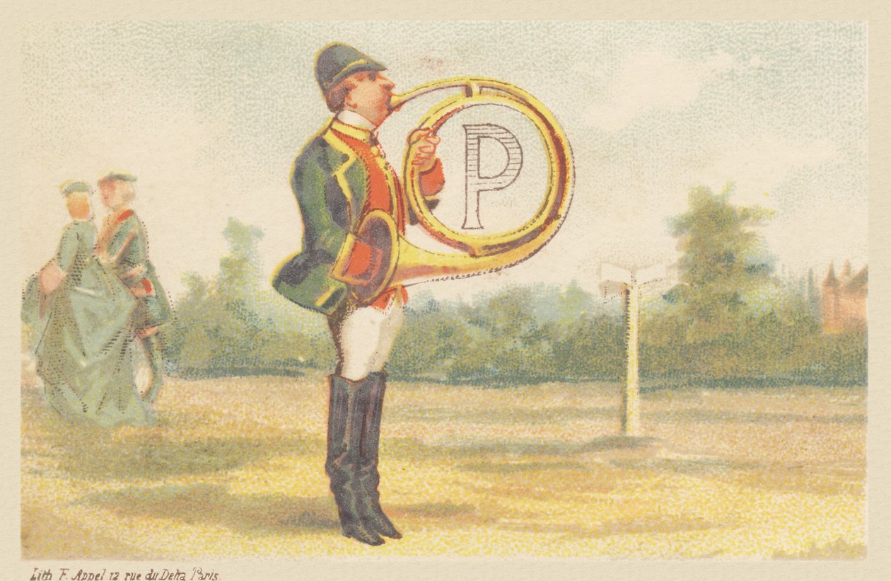 P (Buchstabe gezeigt von einem Jagdhornspieler) von Francois Antoine Appel